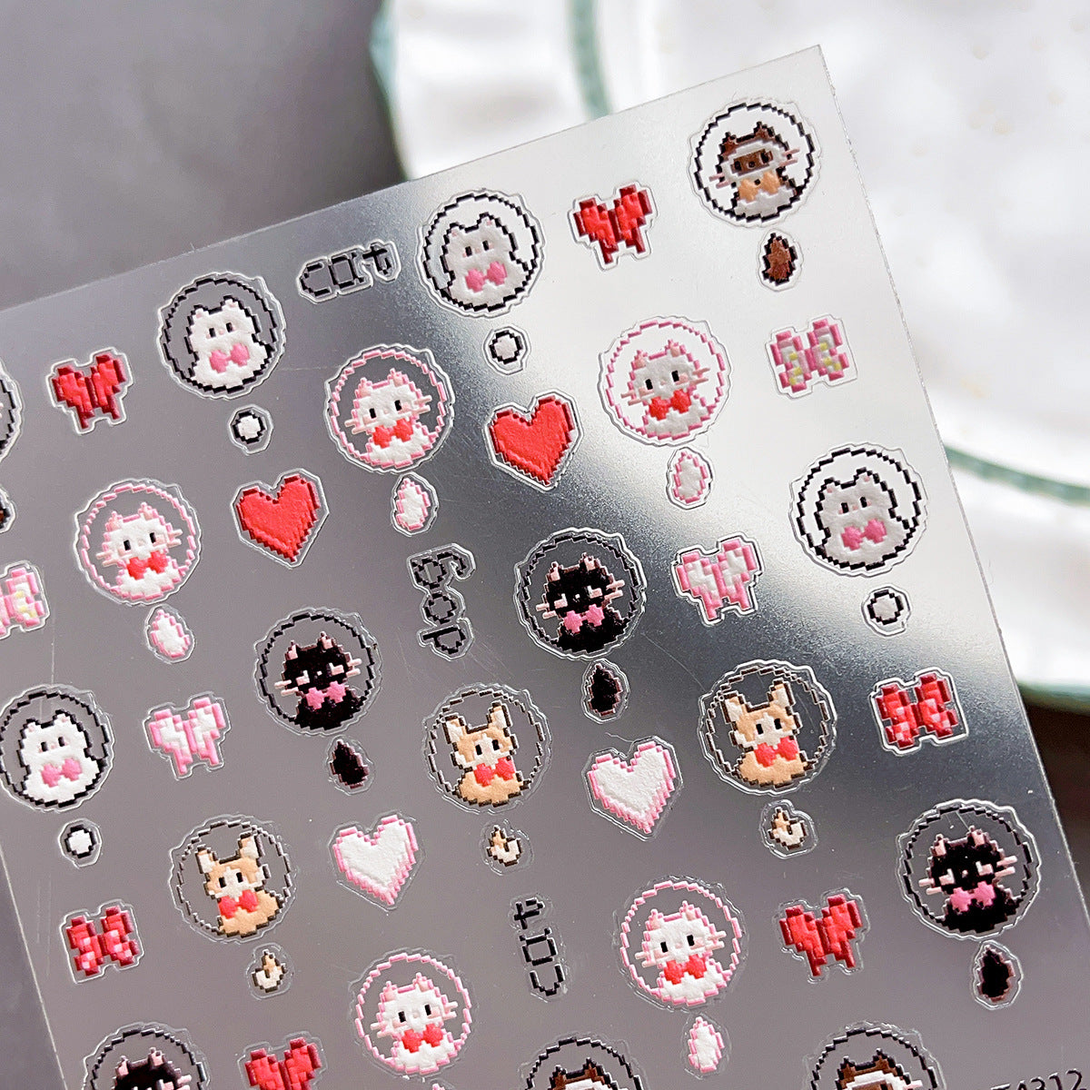 Wholesale Love cat and dog cartoon rainbow stars cute bow nail stickers